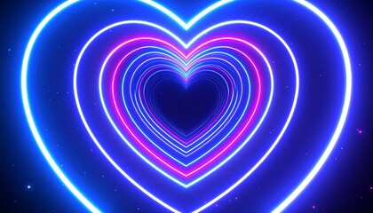 Neon heart tunnel with vibrant glowing background.
