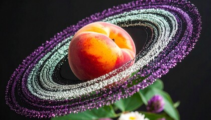 Peach with glitter rings with black background.
