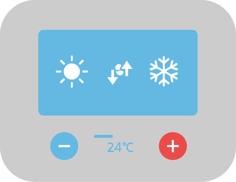 Digital thermostat control panel with climate mode icons.