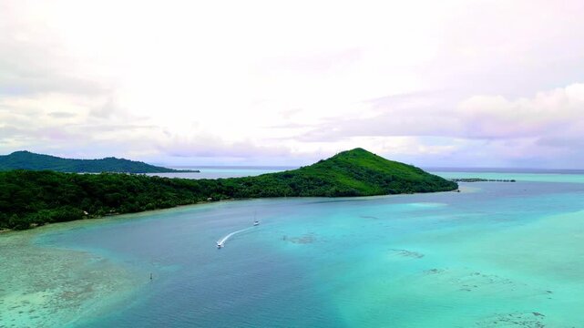 Aerial View of Motu Toopua a Volcanic Islet in the Bora Bora Lagoon
