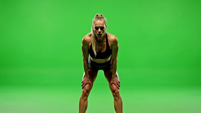 Fit Woman Running Forward in Green Screen Studio