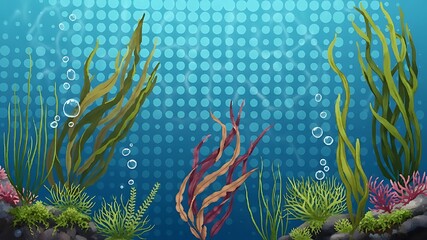 Underwater scene with seaweed and bubbles