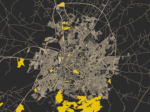 Clean urban street map of Oujda-Angad, Morocco