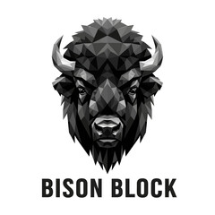 Stylized polygonal bison head in a low poly geometric style.