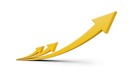 Three dimensional yellow arrows illustrate upward progression and positive trend on a white background