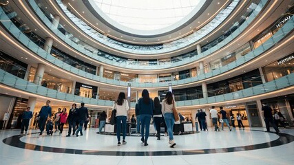 Active indoor commercial area with diverse visitors and modern design - Powered by Adobe