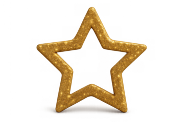 Golden glitter star outline shining on transparent background, symbolizing celebration, christmas, achievement, and awards
