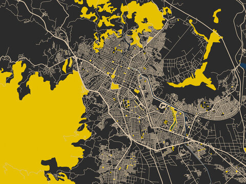 Abstract city map of Tepic, Mexico with charcoal, ivory and ink-blue tones