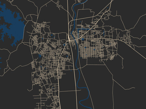 Modern flat map of Bago, Myanmar
