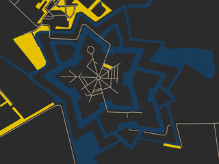 Flat city map of Bourtange, Netherlands in charcoal and cream map