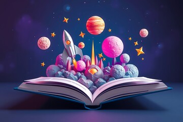 Generative AI Depiction of a Magical Open Book Transforming into a Cosmic Space Adventure with