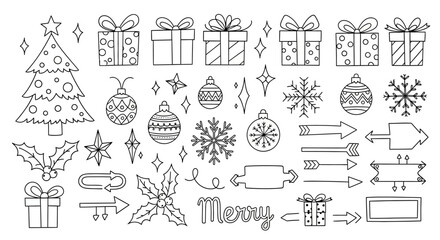 Hand Drawn Christmas Doodle Collection with Festive Elements.