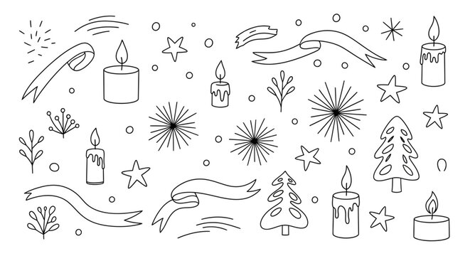 Festive Doodle Collection - Candles, Stars, and Christmas Trees.