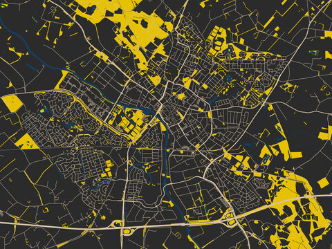 Poster-style map of Doetinchem, Netherlands using charcoal, ivory and ink-blue tones