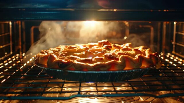 A mouth-watering pastry baking on tray inside oven.