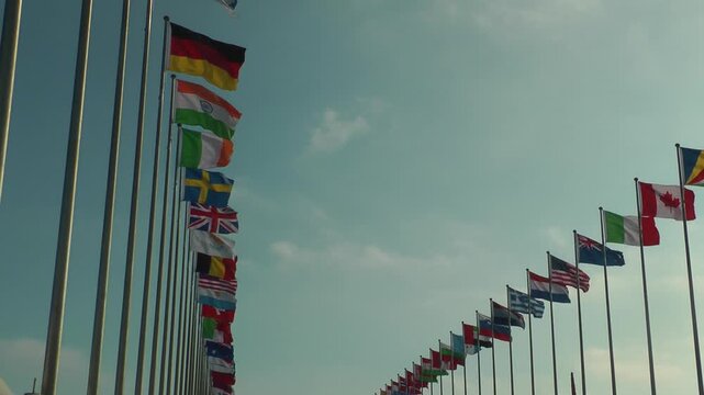 Flags of all nations are flying 