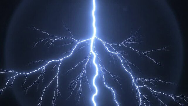 A powerful electric discharge crackles across the dark sky, illuminating the atmosphere with its brilliant energy