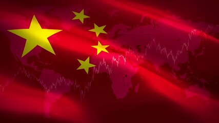 China's Economic Growth and Global Influence Concept with Flag and World Map Background