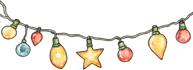 Vector Christmas lights. Christmas garland PNG. Christmas light PNG. Christmas decoration, LED lamps, idea concept image, Hanging light bulbs cut pit. Vintage light bulbs hanging. Generative AI