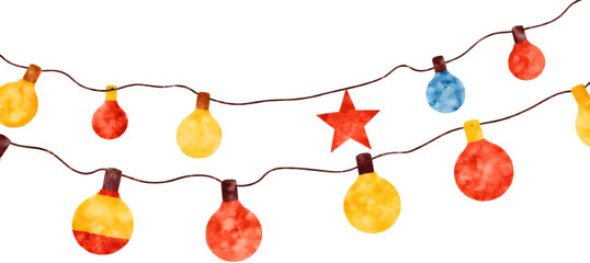 Vector Christmas lights. Christmas garland PNG. Christmas light PNG. Christmas decoration, LED lamps, idea concept image, Hanging light bulbs cut pit. Vintage light bulbs hanging. Generative AI