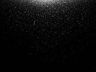 Abstract white particles falling down on black background, dust, glitter, bokeh, bokeh effect, background, texture