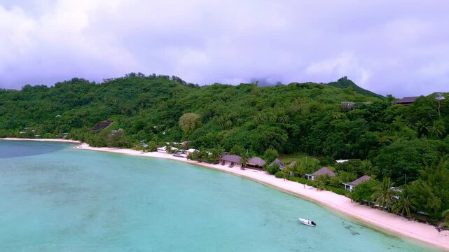 Aerial View of Matira Beach Peninsula and Turquoise Lagoon