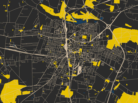 Clean urban street map of Ostrow Wielkopolski, Poland