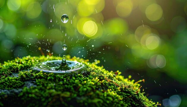 Water droplet impacting moss