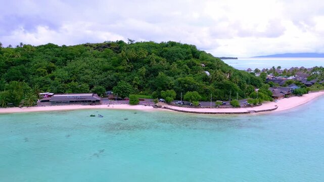 Aerial View of Matira Beach Peninsula and Turquoise Lagoon