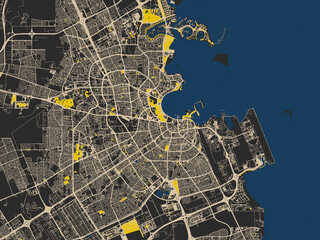Graphic city map artwork of Doha, Qatar