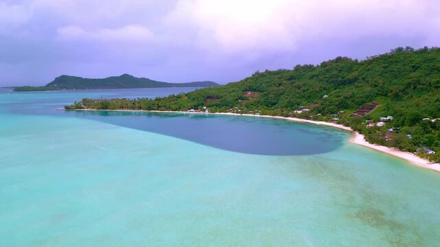 Aerial View of Matira Beach Peninsula and Turquoise Lagoon