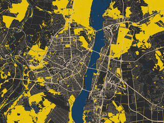 Fototapeta premium Abstract city map of Voronezh, Russian Federation with charcoal, ivory and ink-blue tones