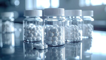 White pills in glass bottles