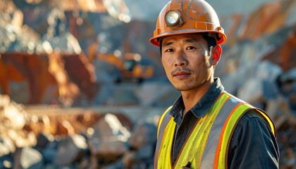 Worker outdoors focus portrait