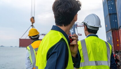 Workers overseeing cargo handling
