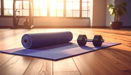 Workout mat and dumbbell