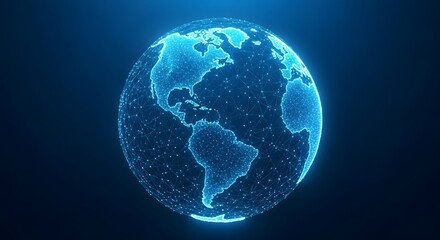 Digital earth glowing with blue light representing global network connections and technology