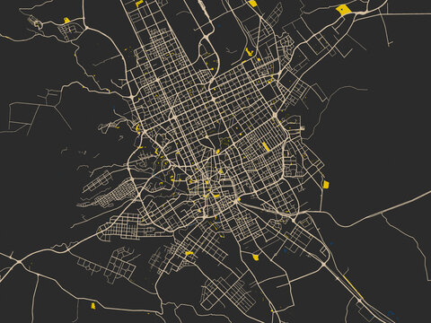 Minimalist map of Riyadh, Saudi Arabia, charcoal base with cream streets
