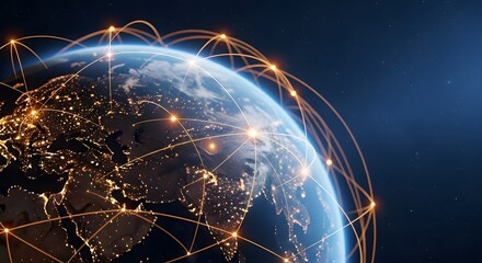Global network connecting the earth with illuminated lines and digital data streams