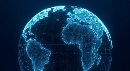 Digital earth globe with glowing network connections and dark background representing technology