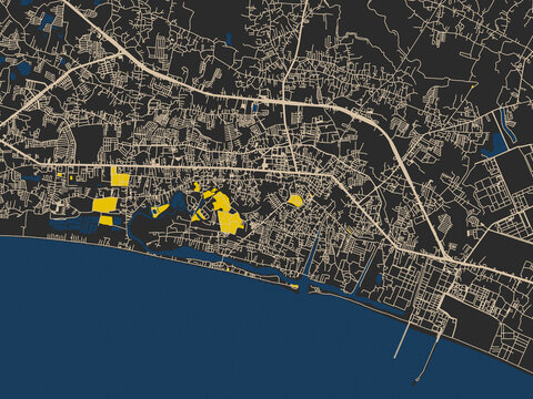 Modern flat map of Rayong, Thailand