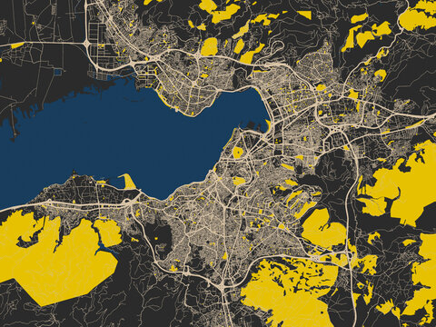 Clean urban street map of Izmir, T&uuml;rkiye