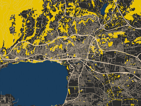 Clean urban street map of Izmit, T&uuml;rkiye