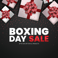 Snowy Boxing Day Sale Banner with Bold White and Red Typography