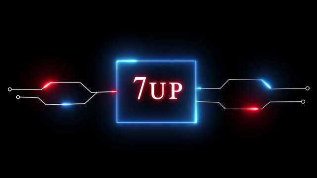 Neon text animation on black background. 7up - neon text animation. Glowing neon line technology animation.