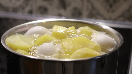 Boiling Potatoes and Eggs on the Stovetop