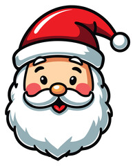 Cartoon Santa Claus Head Illustration, Festive Christmas Holiday Character Icon or Avatar for Winter Celebrations and Joyful Seasons.