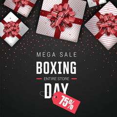 Mega Boxing Day Sale Poster with Snow and Gift Boxes Display