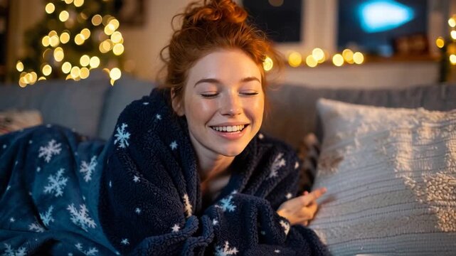young adult Watching TV with christmas leftover Cookies Nearby