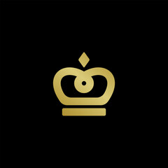 A minimalist golden crown icon with a small diamond shape on top, centered on a solid black background.